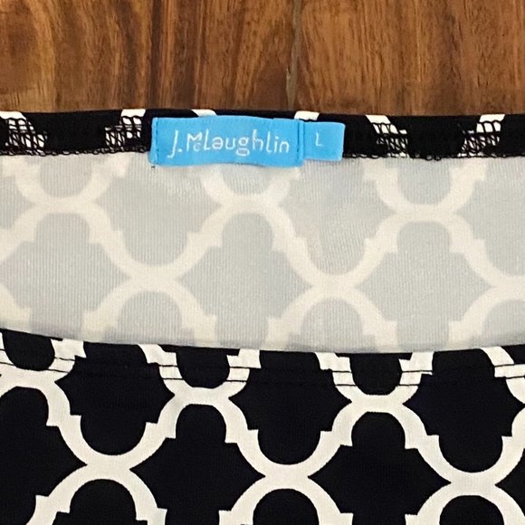 J. Mclaughlin Catalina Cloth Sheath Dress Black and White Geometric Print Size L - Picture 3 of 4